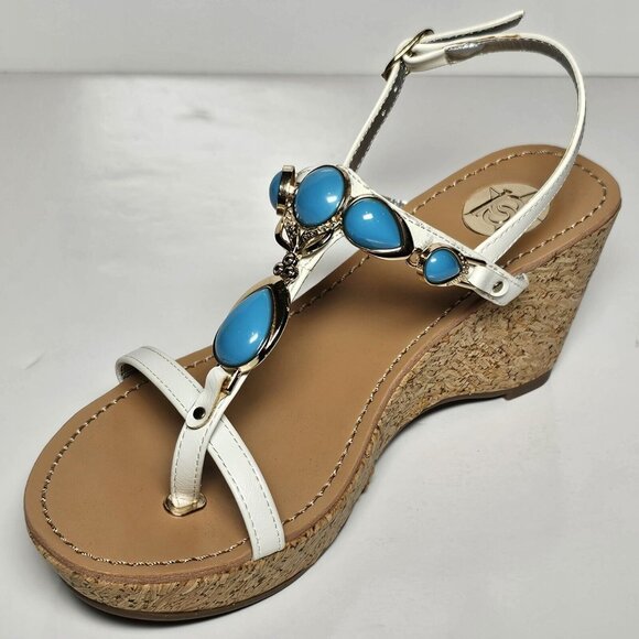 PRIMADONNA COLLECTION WOMEN SANDALS Gold  & Turquoise Beading NEW - Picture 8 of 12
